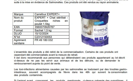 RAPPEL PRODUIT : EXPERT+ CHAT STÉRILISÉ croquettes riches en poulet  1.5k